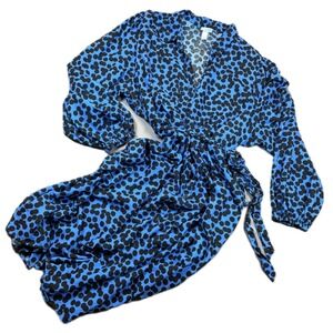 Ava & Viv Polka Dot Dress Womens 4X Blue Black Button Front Midi Casual Office